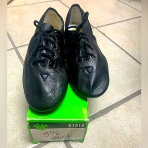 Adult Size 5.5M Bloch Full Sole Black Leather Lace Up Jazz Dance Shoes NIB